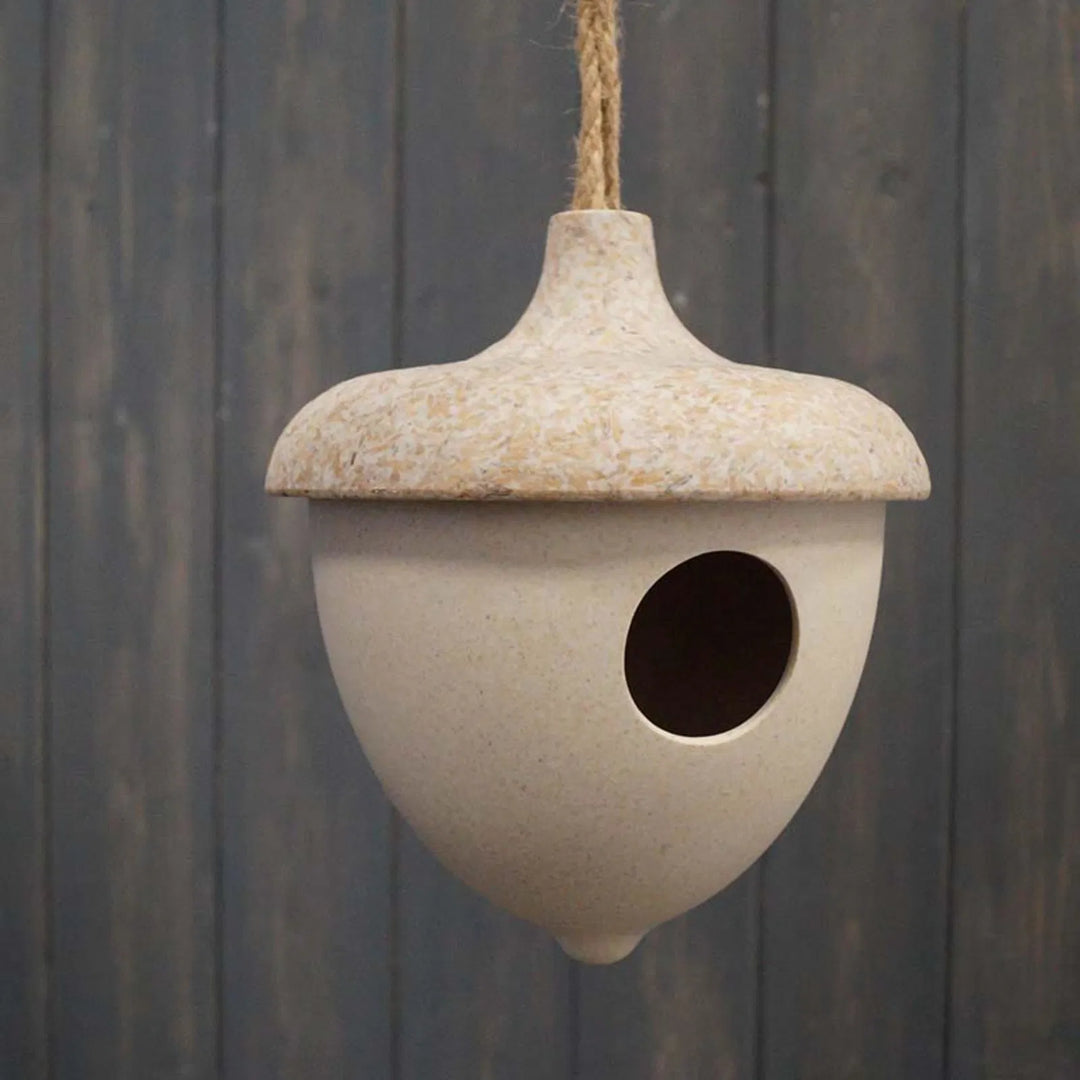 Natural Bamboo Hanging Acorn Birdhouse - Oatmeal Chaff