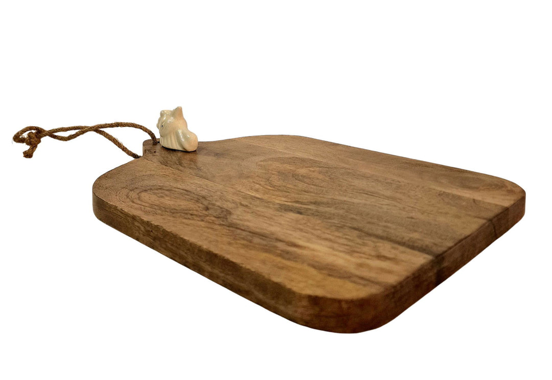 Large Mango Wood Chopping Board with Ceramic Chicken Head