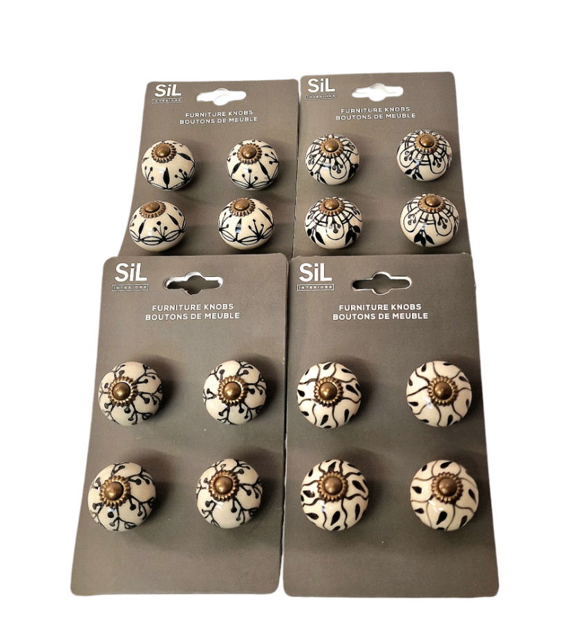 Cream & Black Drawer Knobs 4 Pack Set of 16