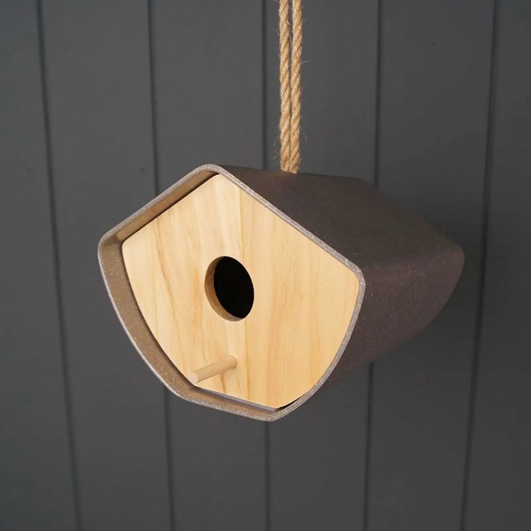 Earthy Anthracite Bamboo Japandi Birdhouse (16cm)