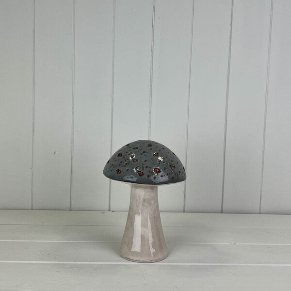 Little Woodland Ceramic Toadstool Ornament - Dark Green &amp; Brown