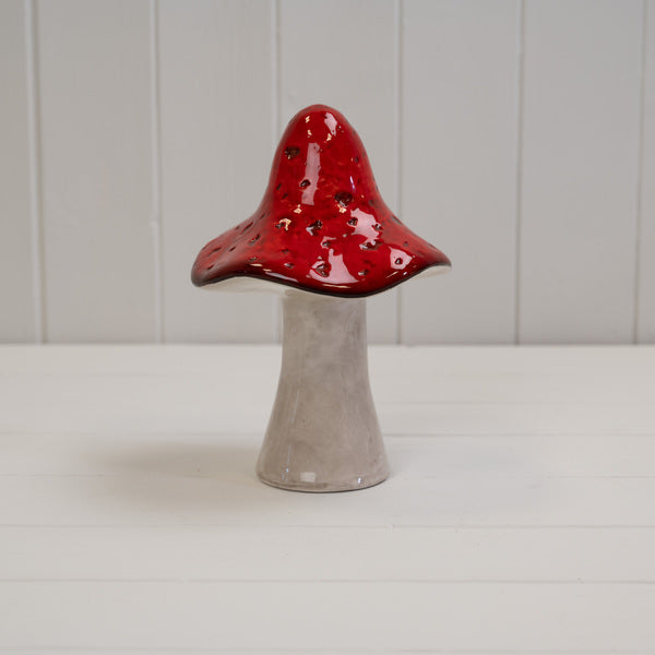 Little Woodland Ceramic Toadstool Ornament - Dark Red and White