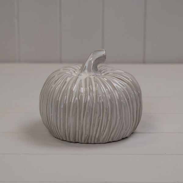 Rustic Glazed Ceramic Decorative Pumpkin - White