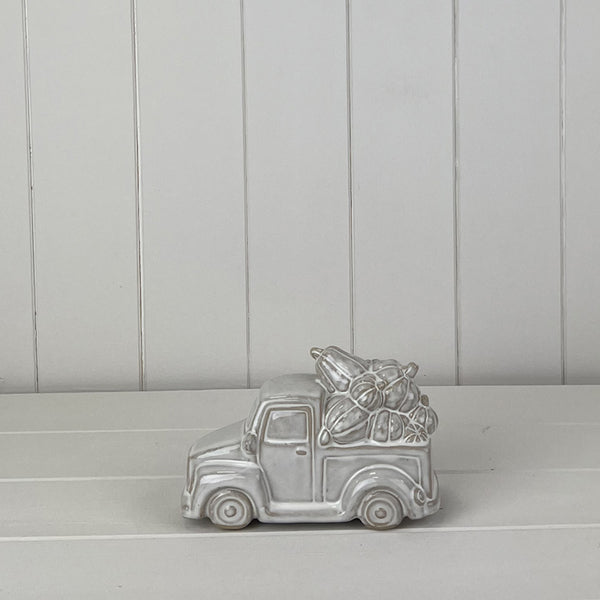 Miniature Ceramic Car Carrying Pumpkins - Autumn Ornament
