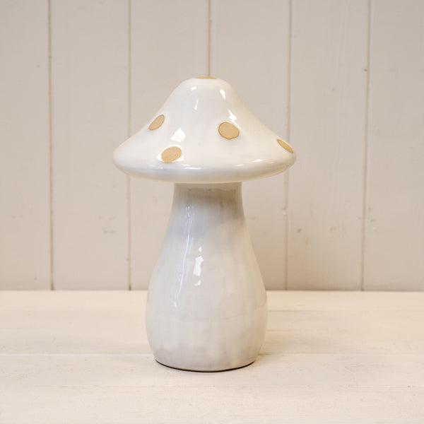 Ceramic Cream Mushroom with Beige Polka Dots - Large