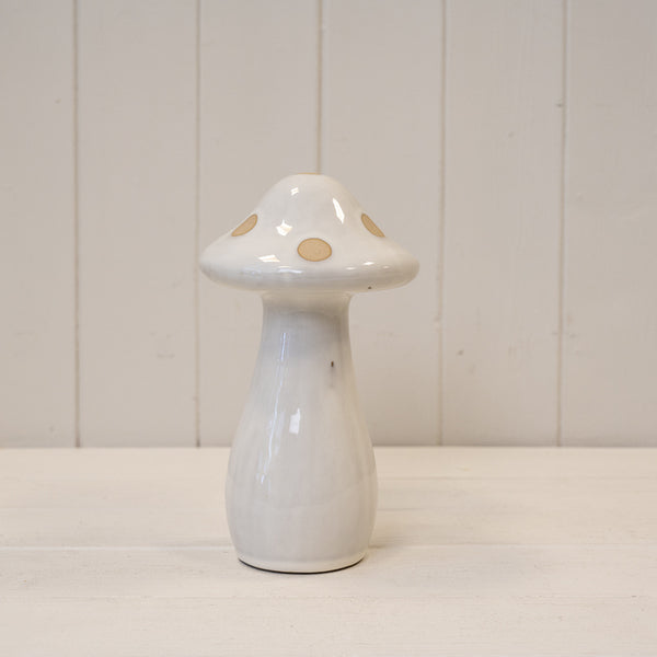Ceramic Cream Mushroom with Beige Polka Dots - Medium