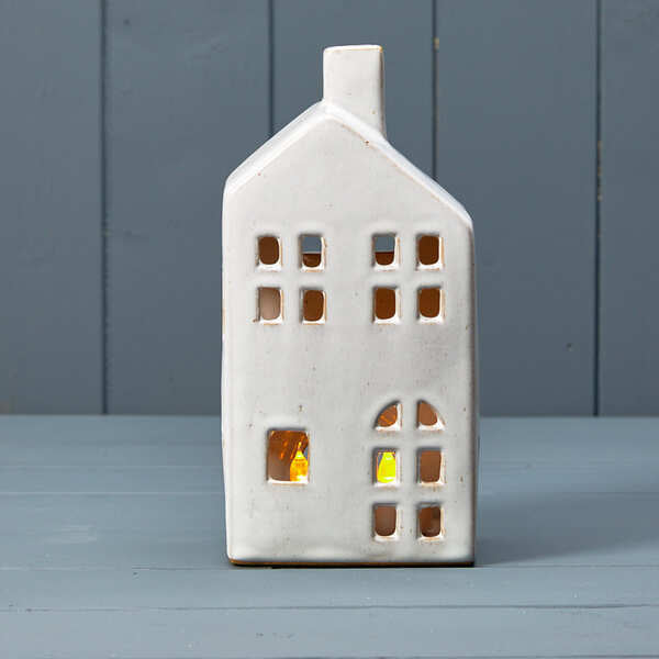 White Glaze Ceramic House Tealight Holder - Large
