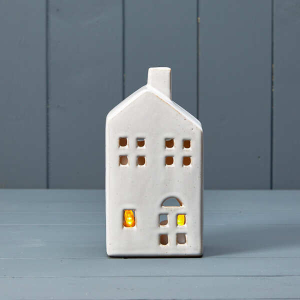 White Glaze Ceramic House Tealight Holder - Medium