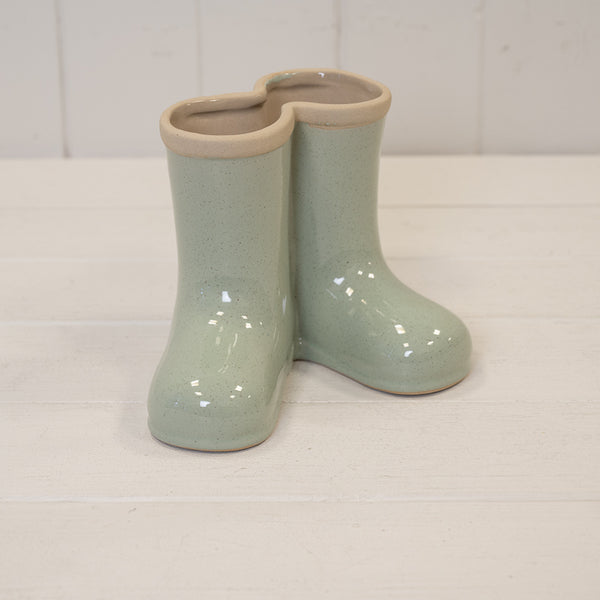 Ceramic Welly Boot Vase - Sage Green - Small