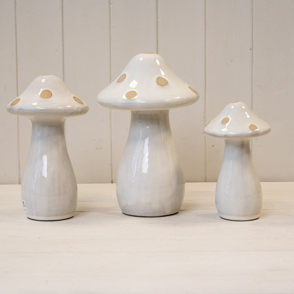 Ceramic Cream Mushroom with Beige Polka Dots - Large