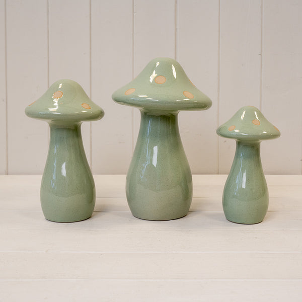 Ceramic Pale Green Mushroom Ornament - Small