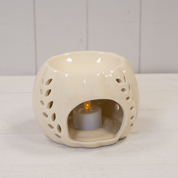 Ceramic Wax Burner with Leaf Detail - Cream