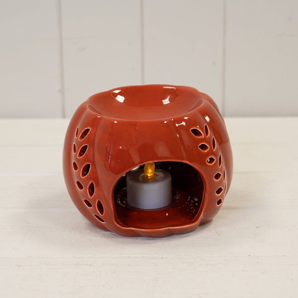 Ceramic Wax Burner with Leaf Detail - Burnt Orange