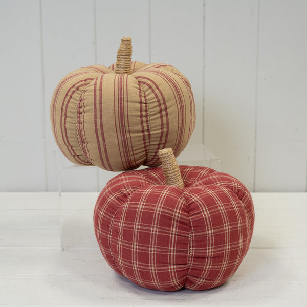 Fabric Pumpkin Decoration - Beige and Striped