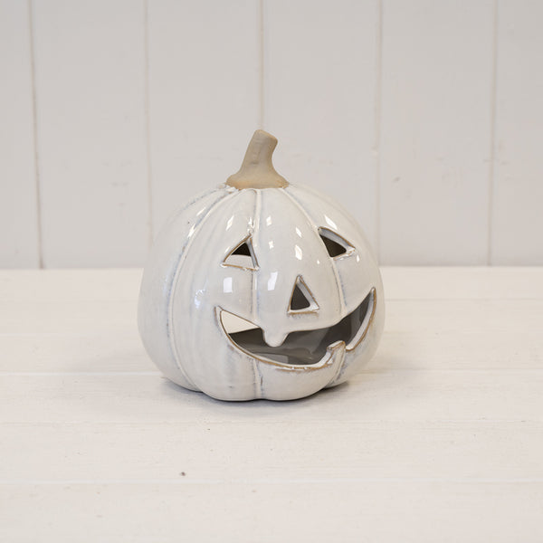 Stone Glazed Ceramic Halloween Pumpkin Tealight - Large