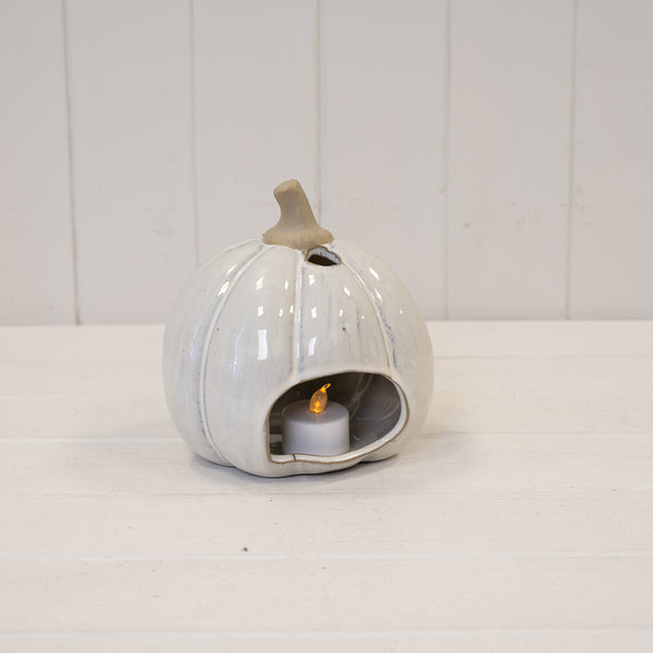 Stone Glazed Ceramic Halloween Pumpkin Tealight - Large