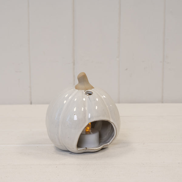 Stone Glazed Ceramic Halloween Pumpkin Tealight - Small