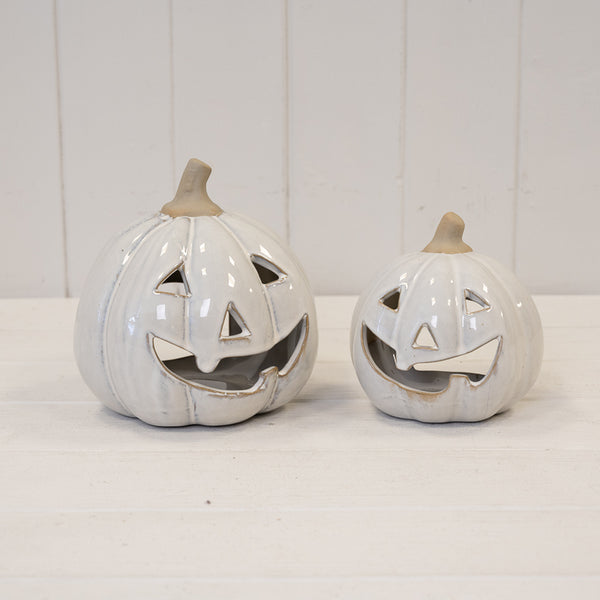 Stone Glazed Ceramic Halloween Pumpkin Tealight - Small