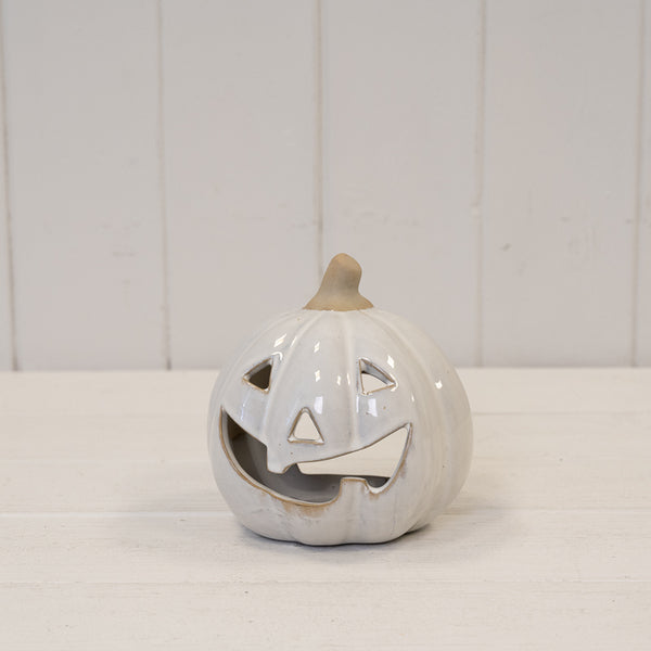 Stone Glazed Ceramic Halloween Pumpkin Tealight - Small