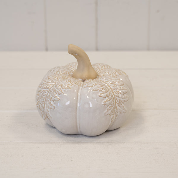 Natural Glazed Pumpkin with Leaf Detail - Short