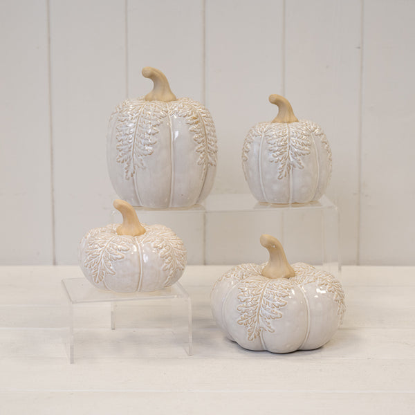 Natural Glazed Pumpkin with Leaf Detail - Tall