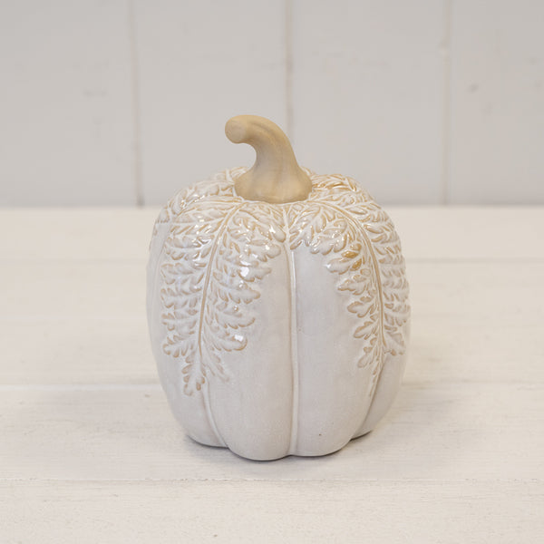 Natural Glazed Pumpkin with Leaf Detail - Tall