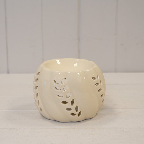Ceramic Wax Burner with Leaf Detail - Cream