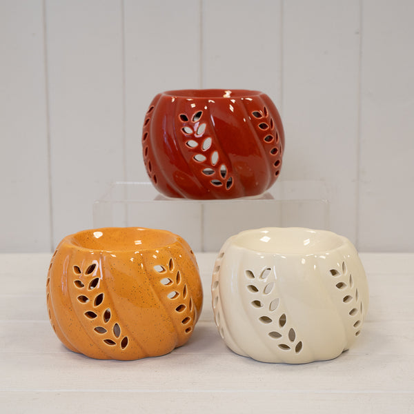 Ceramic Wax Burner with Leaf Detail - Cream