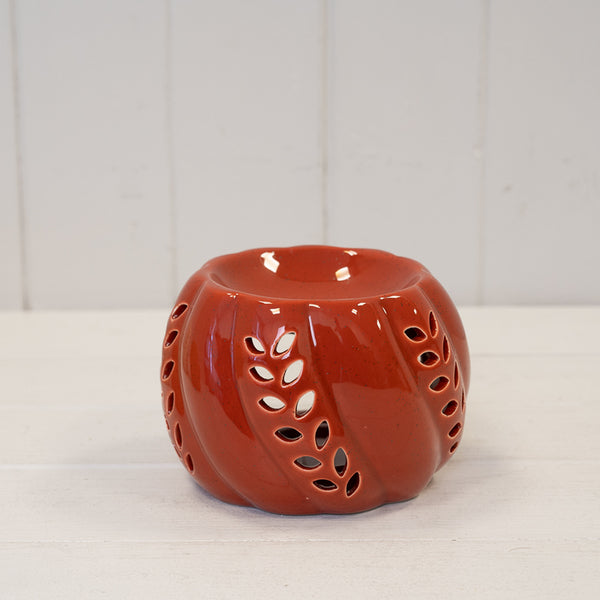 Ceramic Wax Burner with Leaf Detail - Burnt Orange