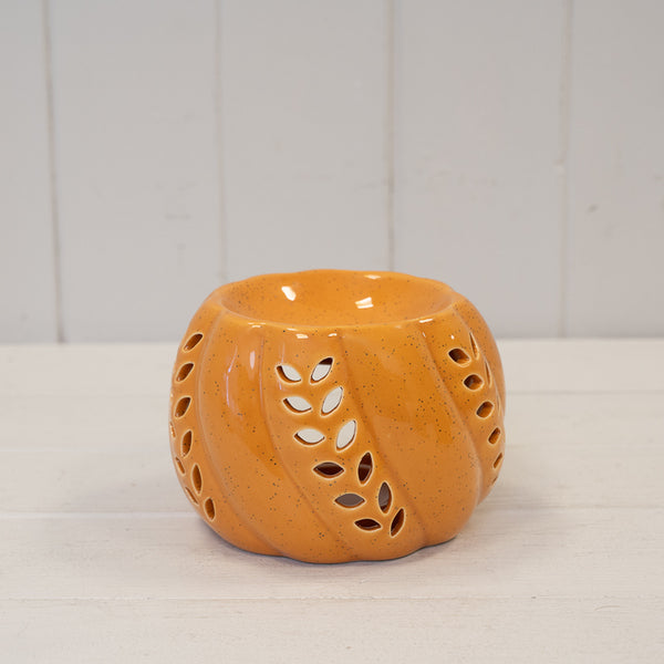 Ceramic Wax Burner with Leaf Detail - Bright Orange