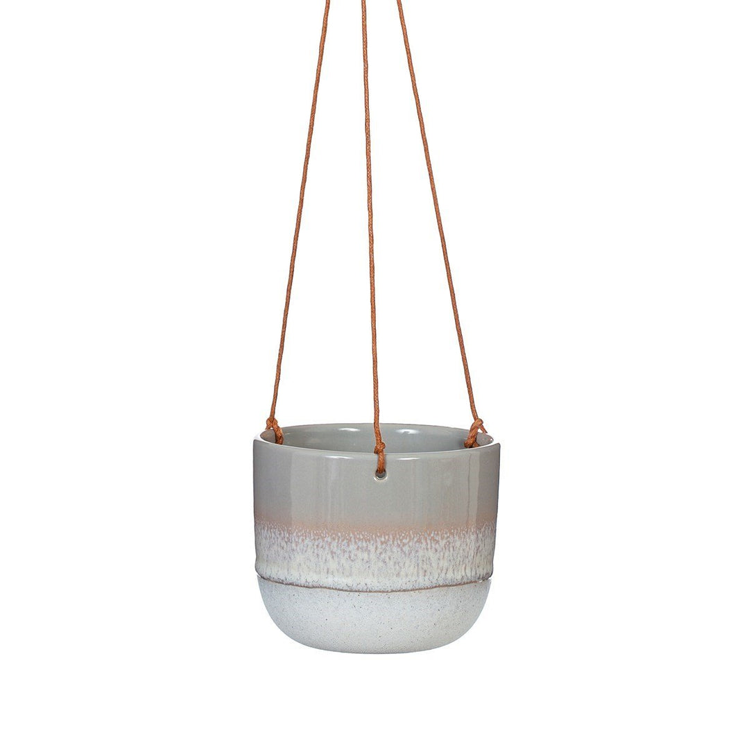 Grey Bohemian-Inspired Glaze Hanging Planter