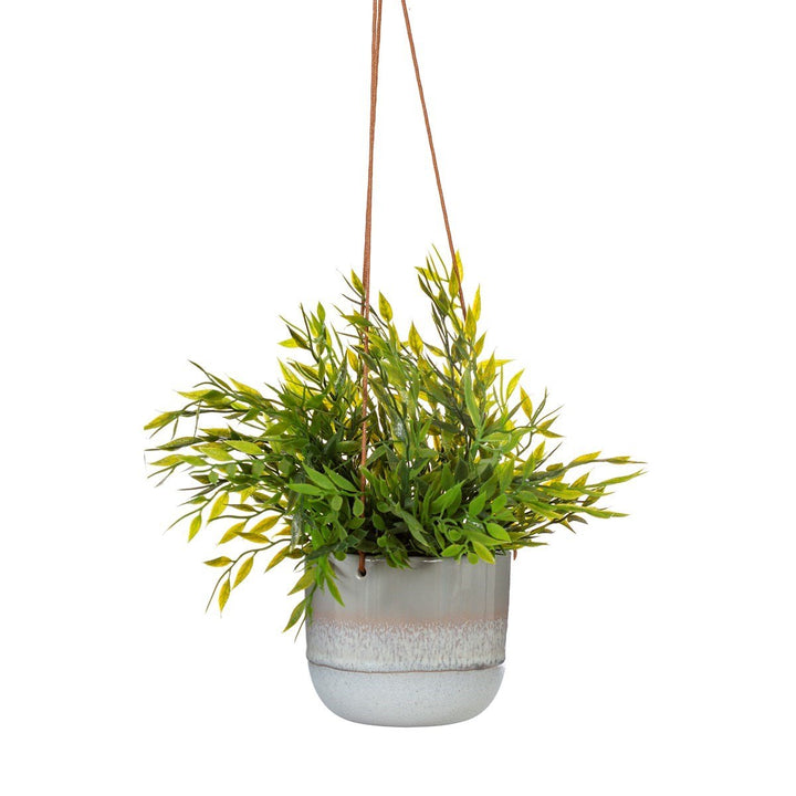 Grey Bohemian-Inspired Glaze Hanging Planter