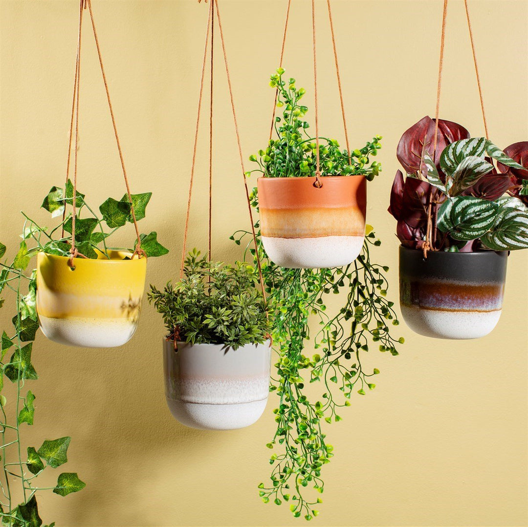 Grey Bohemian-Inspired Glaze Hanging Planter