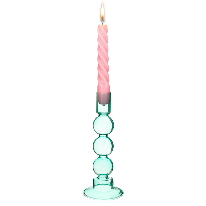 Sleek Turquoise Bubble Glass Candleholder