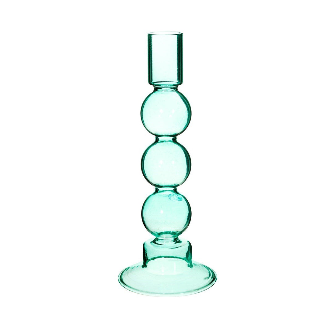 Sleek Turquoise Bubble Glass Candleholder