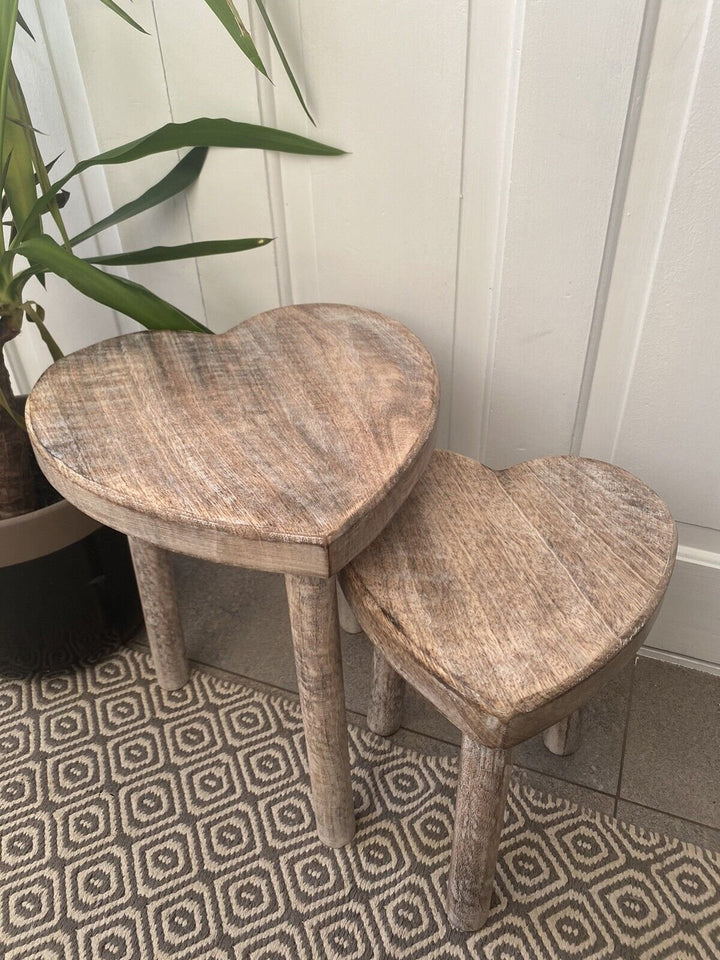 Heart Shaped Mango Wooden Stools - Set of 2