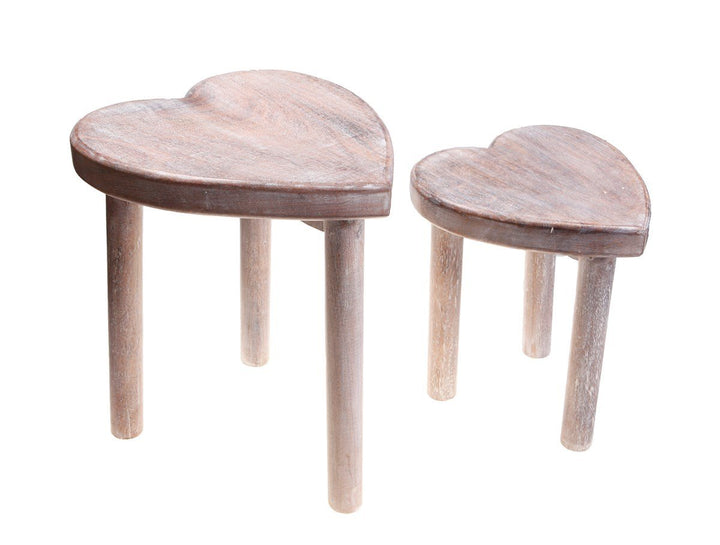 Heart Shaped Mango Wooden Stools - Set of 2