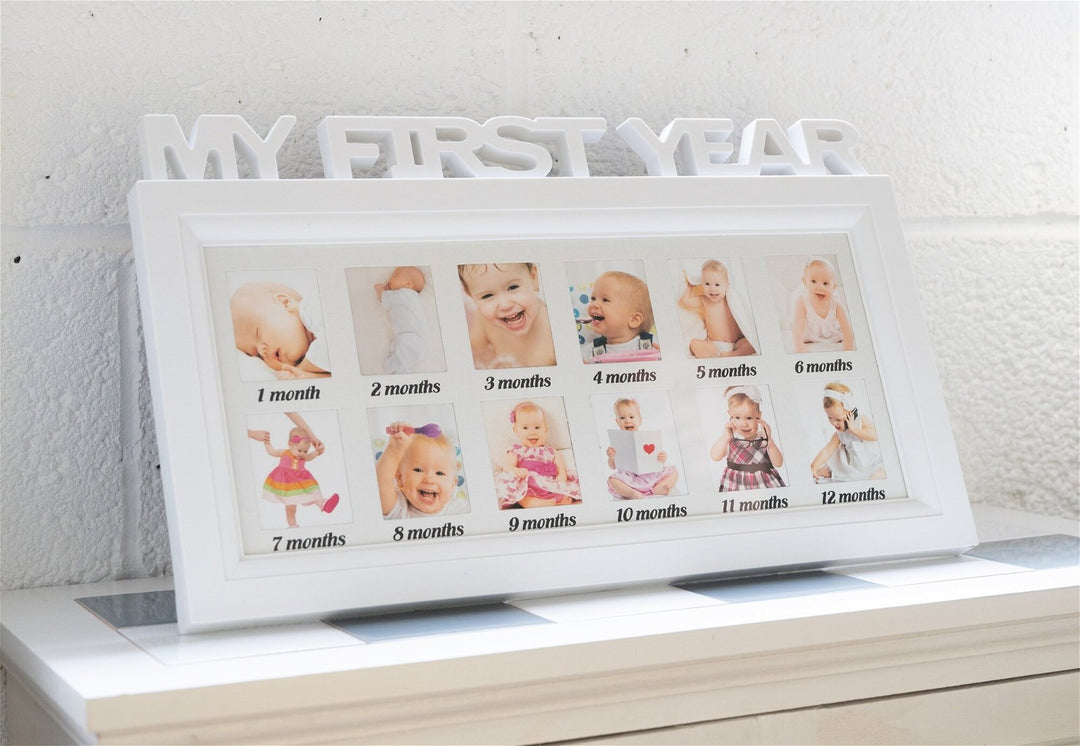 Baby 1st Year Photo Frame Wooden Carved Title "My First Year"