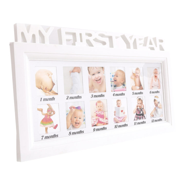 Baby 1st Year Photo Frame Wooden Carved Title "My First Year"