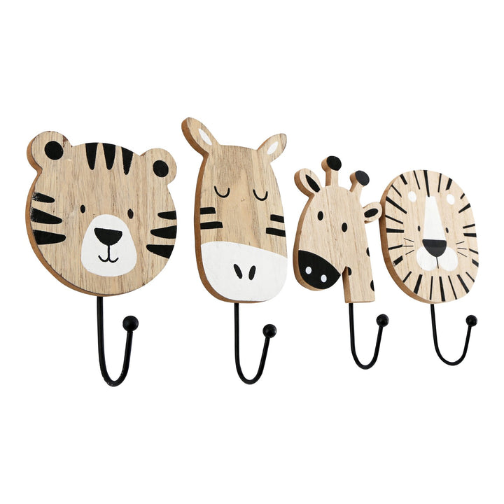 Children's Wooden Bedroom Animal Hooks - Lion, Giraffe, Elephant & Zebra