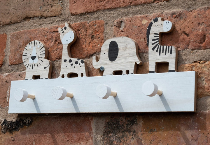 Wooden Animal Children's Coat Hook - Lion, Giraffe, Elephant and Zebra