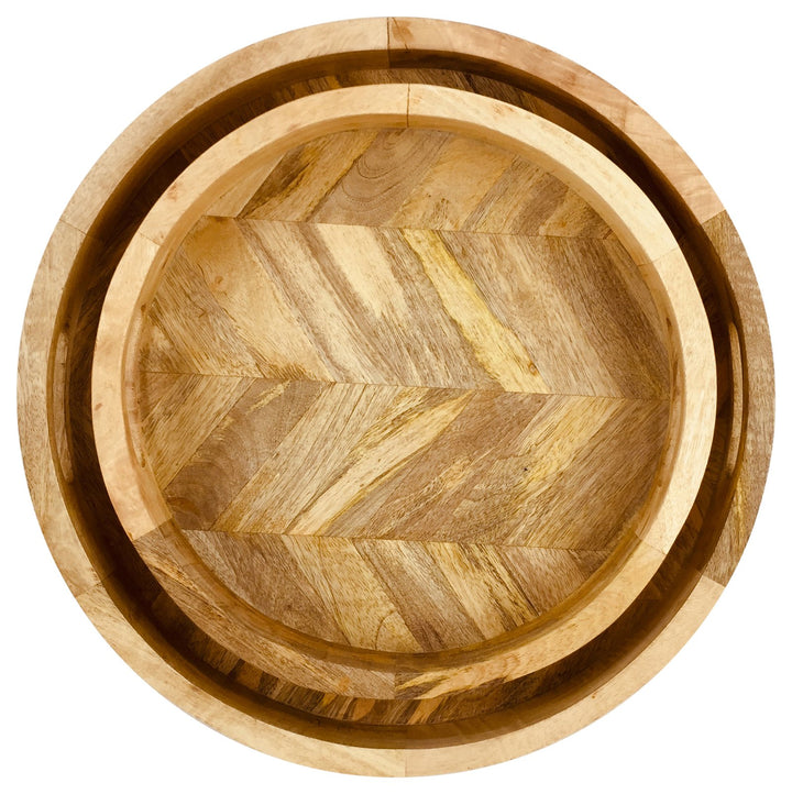 Herringbone Solid Wood Serving Trays - Set of 2