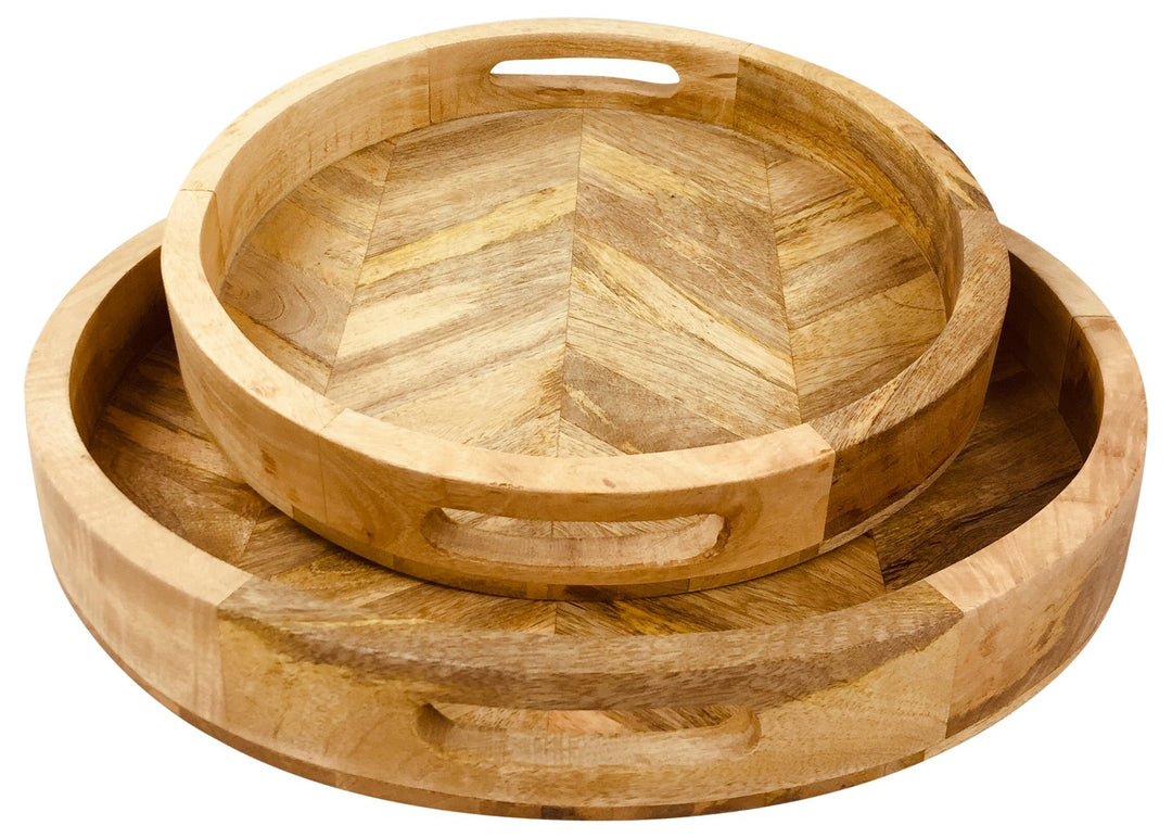 Herringbone Solid Wood Serving Trays - Set of 2