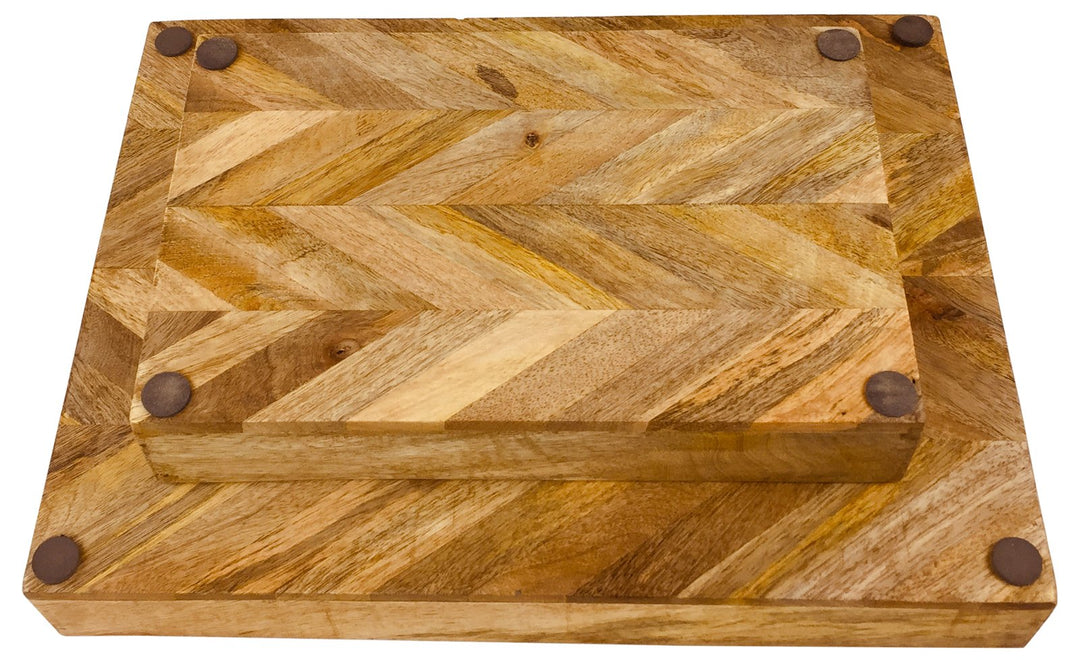 Herringbone Square Wood Rustic Trays Set of 2