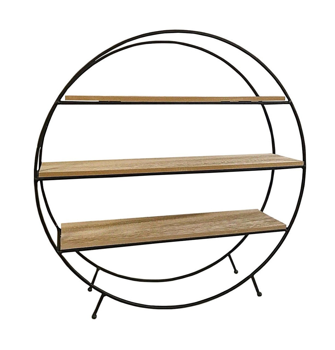 Round Standing Shelf Unit - Black and Wood