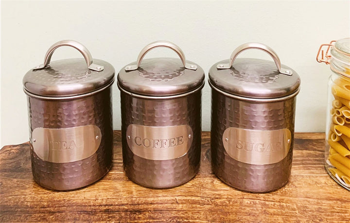 Grey Stainless Steel Tea, Coffee & Sugar Canisters Tins