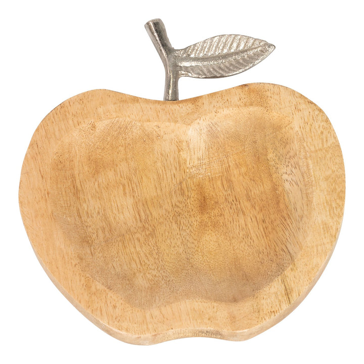 Wooden Apple Designed Tray with Silver Leaf - Large