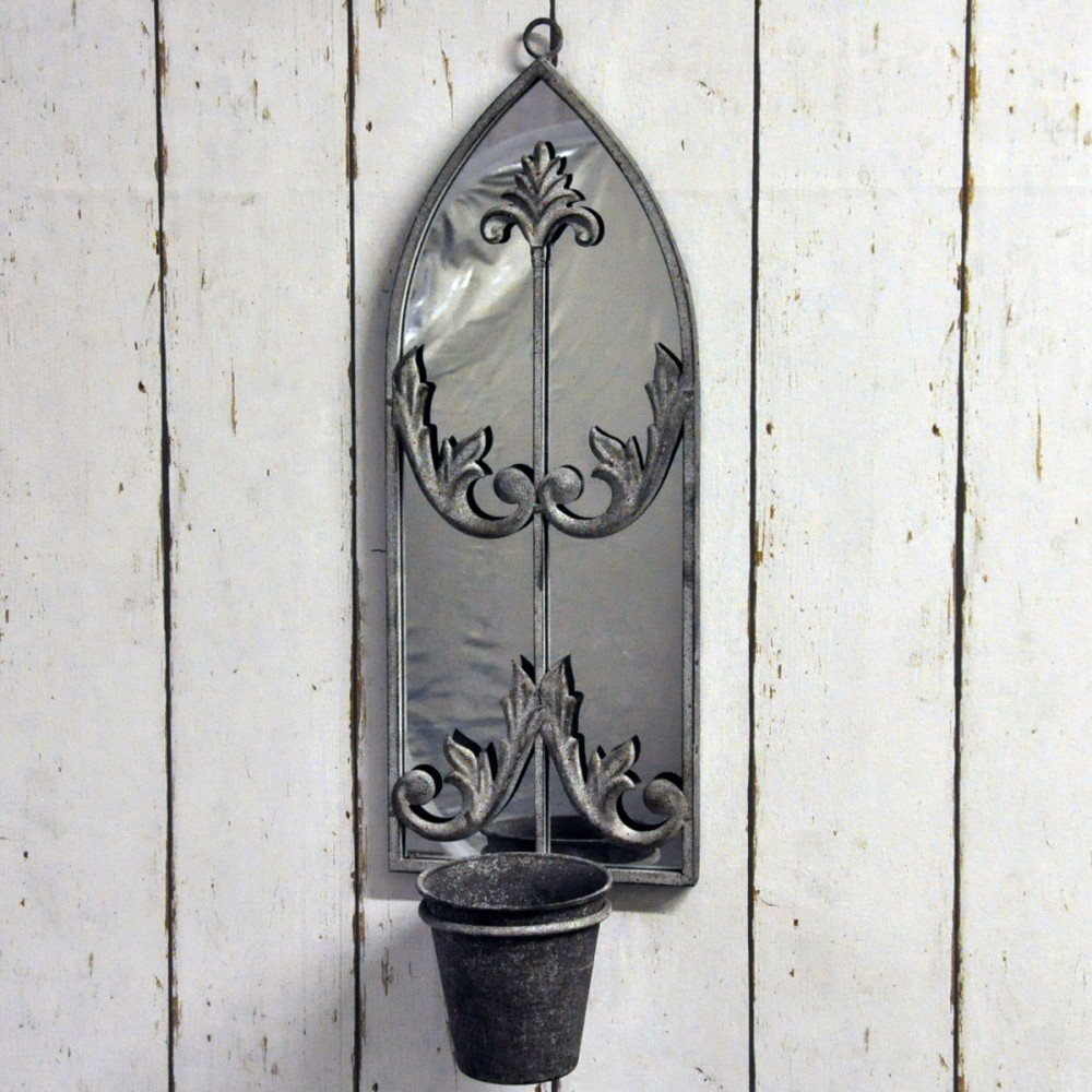 Rustic Metal Rusty Wall Mirror With Planter