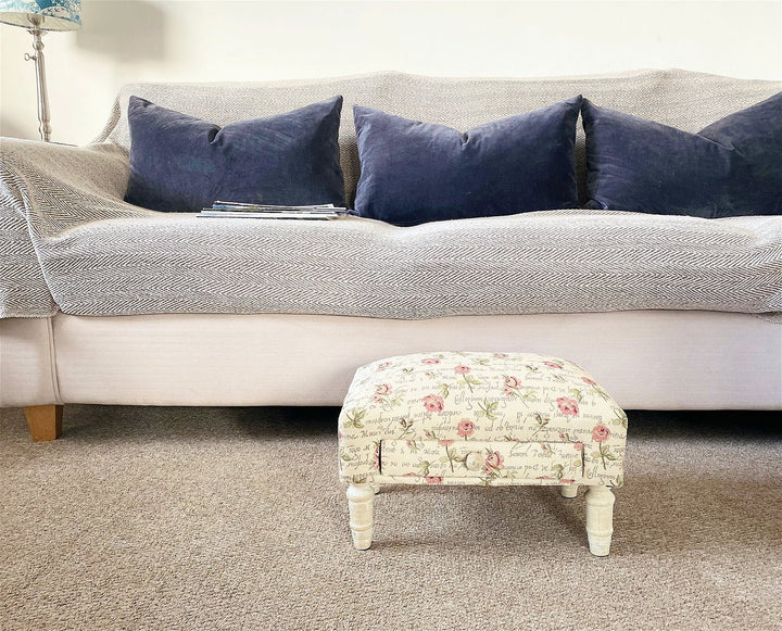 Roses Design Fabric Footstool with Storage Drawer