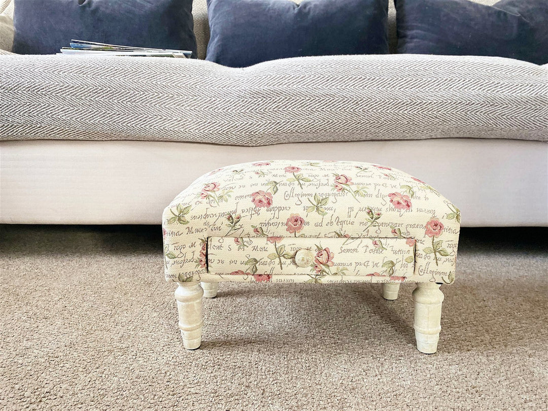 Roses Design Fabric Footstool with Storage Drawer